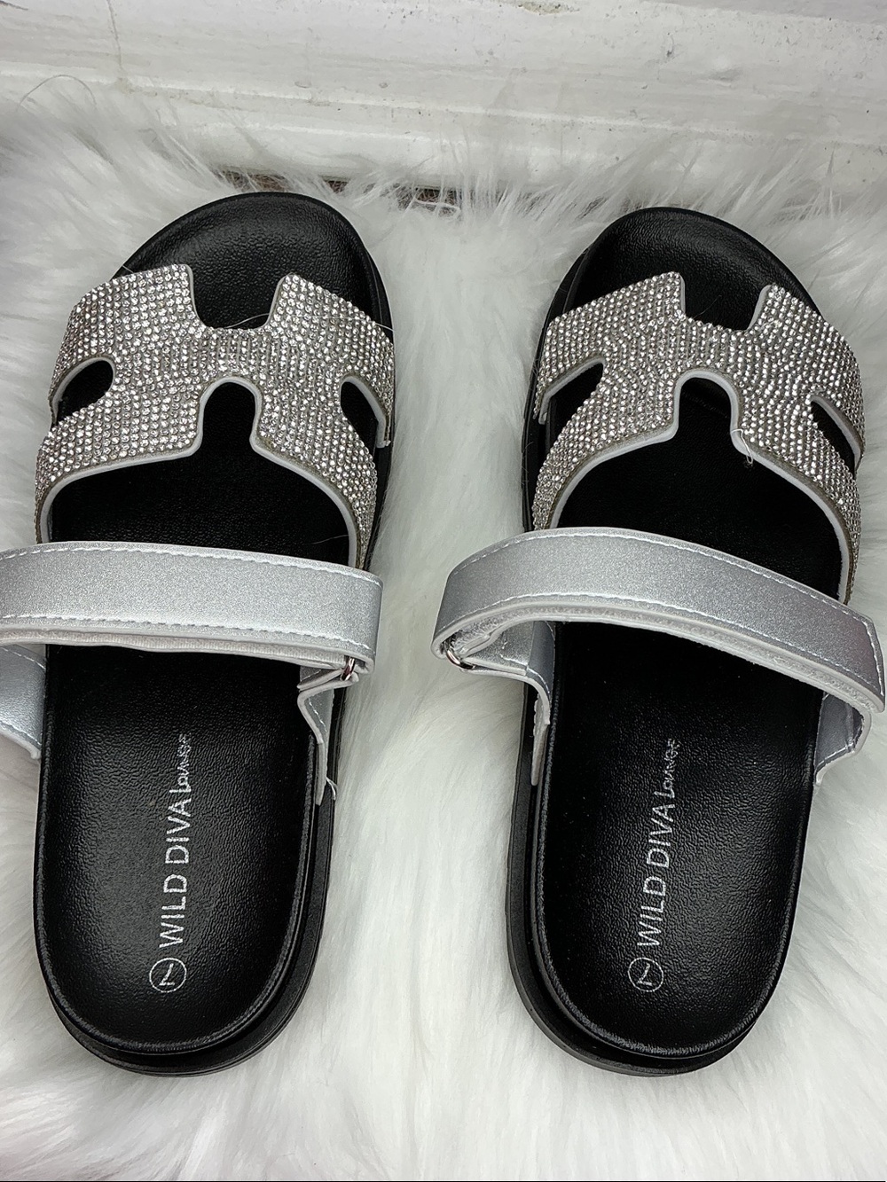 Silver Rhinestone Slide Sandals